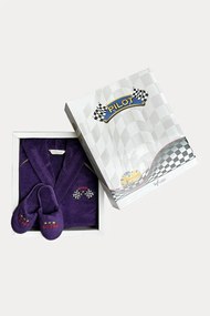 Halat pentru copii PILOT + papuci în cutie cadou 2 ani (mărime 92 cm) Violet