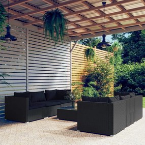 3101496 vidaXL Set mobilier de grădină cu perne, 7 piese, negru, poliratan