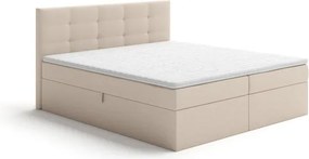 Pat tapițat EMBER 160x200 cm, cu saltele și topper incluse, cu spațiu de depozitare, bej