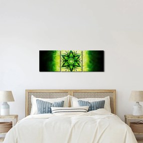 Tablou - Mandala de flori, fundal verde (cu ceas) (90x30 cm)
