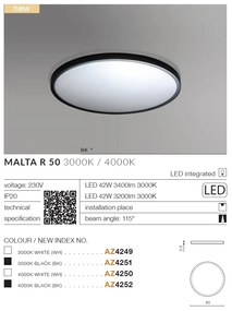 Plafoniera LED design slim MALTA R 50 4000K neagra