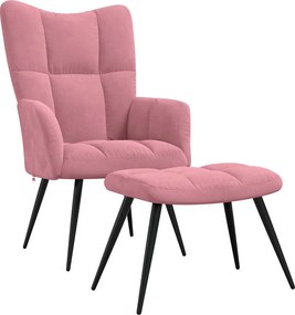 vidaXL Scaun de relaxare cu taburet, roz, catifea
