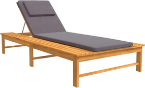 vidaXL Șezlong cu saltea și pernă gri închis, lemn masiv de acacia