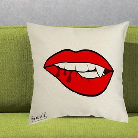 Perna Decorativa Vampire Lips Halloween, 40x40 cm, Ecru, Husa Detasabila, Perna Inclusa, BEKZ®