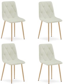 Set 4 Scaune Bucatarie/Dining Fido Material Textil Bej Picioare Metalice Finisaj Lemn