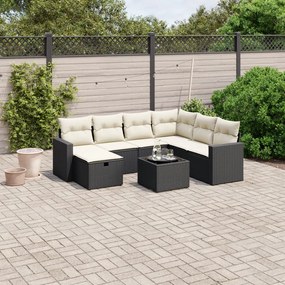 3263532 vidaXL Set mobilier de grădină cu perne, 8 piese, negru, poliratan