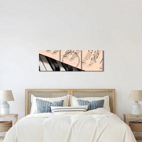 Tablou cu pian și notele muzicale (cu ceas) (90x30 cm)