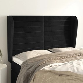 Tablie de pat cu aripioare, negru, 147x23x118 128 cm, catifea 1, Negru, 147 x 23 x 118 128 cm