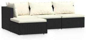 317490 vidaXL Set mobilier de grădină cu perne, 4 piese, negru, poliratan