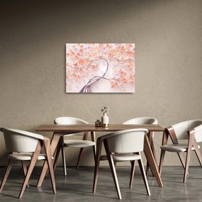 Tablou pe sticlă florilor de pom din coral - abstract (70x50 cm)