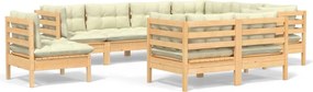 vidaXL Set mobilier grădină cu perne crem, 9 piese, lemn masiv de pin