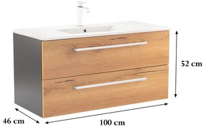 Dulap inferior Vario Clam 100 cu lavoar antracit-stejar