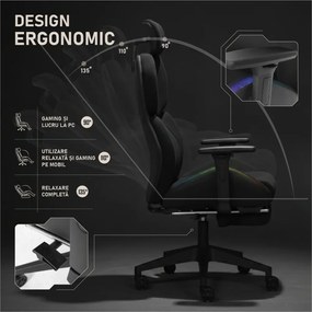 LUMINA X-Motion Pro – Scaun Gaming & Office Premium cu LED RGB și Suport pentru Picioare – Confort Inteligent și Design Spectaculos, Textil, Negru/Galben