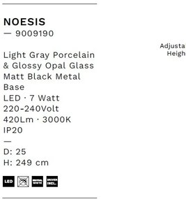 Pendul LED decorativ portelan gri, sticla alb, NOESIS