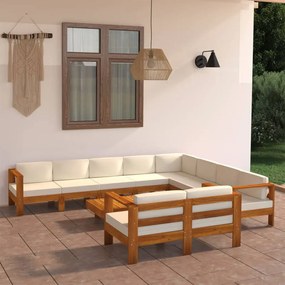 3057945 vidaXL Set mobilier grădină perne alb crem, 10 piese lemn masiv acacia