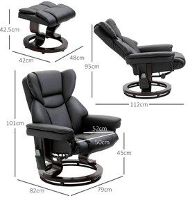 HOMCOM Scaun cu Puf Suport pentru Picioare și Funcție de Masaj, Reclinabil la 145° și Rotativ la 360°, Negru | Aosom Romania