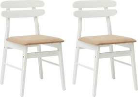 vidaXL Scaun de sufragerie 2 pcs Alb și maro Lemn Solid de Cauciuc