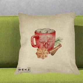 Perna Decorativa Cacao de Iarna cu Biscuit, 40x40 cm, Crem, Husa Detasabila, Perna Inclusa, BEKZ®