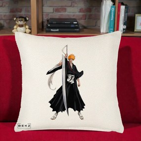 Perna Personalizata Bleach Ichigo Kurosaki Zangetsu, 40x40 cm, Crem Reliefat, Husa Detasabila, Perna Inclusa, BEKZ®