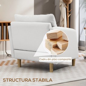 HOMCOM Fotoliu Modern pentru Living din Țesătură cu Șezut Larg și Gros, Crem | Aosom Romania