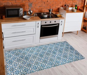 ANDRE 53020 covor lavabil gresii de Lisbona, bucatarie, anti-alunecare - albastru / bej