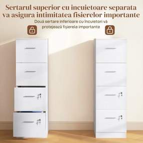 HOMCOM Sertar 4 Încuietoare A4 Alb | Aosom Romania
