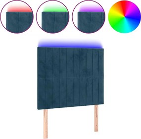 vidaXL Tăblie de pat cu LED, albastru închis, 80x5x118/128cm, catifea