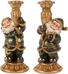 Sfeșnic din polirășină, verde, model Moș Crăciun, 23 x 10 cm, „Nicolas”