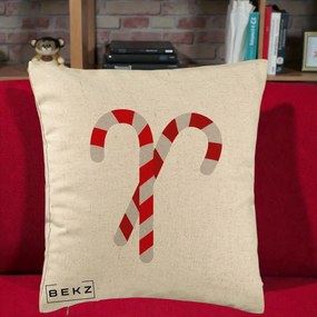 Perna Decorativa Candy Cane de Craciun, 40x40 cm, Bej, Husa Detasabila, Perna Inclusa, BEKZ®