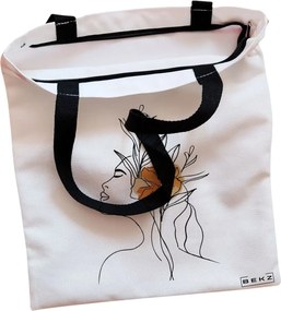 Sacosa de Panza pentru Cumparaturi, Geanta Tote, Flower Lady 9, Cu fermoar, 38x34.5 cm, Alba, BEKZ®