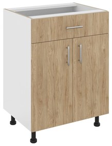 Corp Baza Karo, 1 Sertar, 2 Usi, Lemn Natural/Alb, 60 x 50 x 80 cm