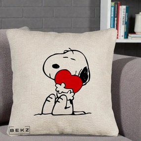 Perna Personalizata Snoopy cu Inima, 40x40 cm, Bej Canapea, Husa Detasabila, Perna Inclusa, BEKZ®