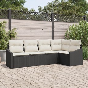 vidaXL Set de canapele pentru grădină 5 pcs Negru Rattan poli