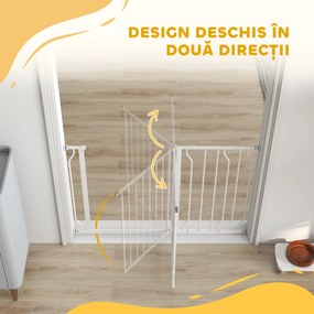 PawHut Poartă de Siguranță pentru Câini din Oțel și ABS, Poartă Extensibilă pentru Câini pentru Scări și Uși, 75-115 cm, Alb