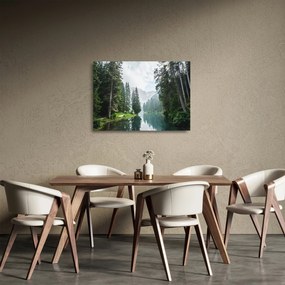 Tablou pe sticlă lacului în pădure (70x50 cm)