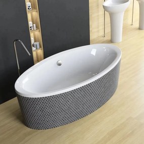 Cada ovala Radaway Mesara acril 190x96 cm alb lucios incastrabila sau cu masca