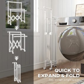 HOMCOM Uscător de Rufe Pliabil cu 3 Bare Reglabile, Uscător Vertical cu Roți Pivotante și Cadru din Oțel Inox, Uscător pentru Acasă și Spălătorie, Argintiu | Aosom Romania