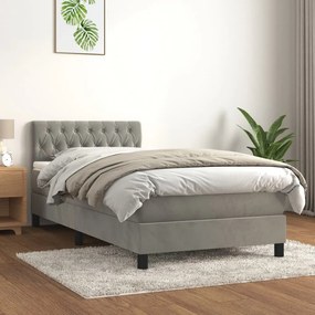 3141461 vidaXL Pat box spring cu saltea, gri deschis, 90x200 cm, catifea