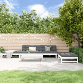 vidaXL Set mobilier de grădină cu perne, 5 piese, alb, lemn masiv