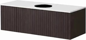 Set dulap baza suspendat KolpaSan Orphia riflat 1 sertar 80 cm finisaj grafit negru cu blat Kerrock