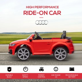 HOMCOM Mașină Electrică AUDI TT pentru Copii, Mașină Electrică cu Telecomandă, USB, Uși cu Deschidere și Faruri LED, 102x60x44 cm, Roșu