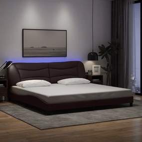 3213728 vidaXL Cadru de pat cu lumini LED, maro închis, 200x200 cm, textil