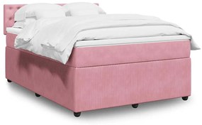 vidaXL Pat box spring cu saltea, roz, 140x200 cm, catifea