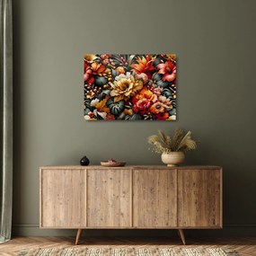 Tablou pe sticlă - Flori portocalii și roșii (70x50 cm)