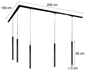 Sistem de iluminat cu șină modern cu 5 lumini suspendate negre monofazate - Iconic Frini