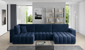 Canapea modulara tapitata, extensibila, cu spatiu pentru depozitare, 340x170x92 cm, Bonito R3, Eltap (Culoare: Albastru inchis - Velvetmat 40)