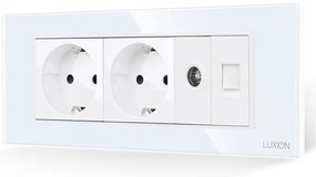 Priza Dubla Schuko + TV + Internet cu Rama din Sticla LUXION, Standard Italian, 6M