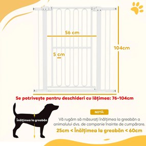 PawHut Poartă de Siguranță Extensibilă pentru Câini 76-104 x 104 cm, Deschidere cu o Singură Mână, Alb | Aosom Romania