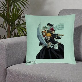 Perna Personalizata Bleach Grup Complet Ichigo si Prietenii, 40x40 cm, Verde Menta, Husa Detasabila, Perna Inclusa, BEKZ®