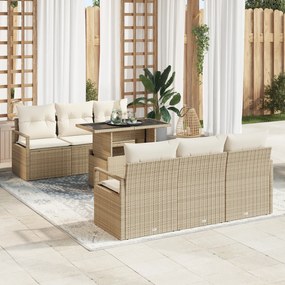 vidaXL Set de canapele pentru grădină cu pernă 7 pcs bej și crem